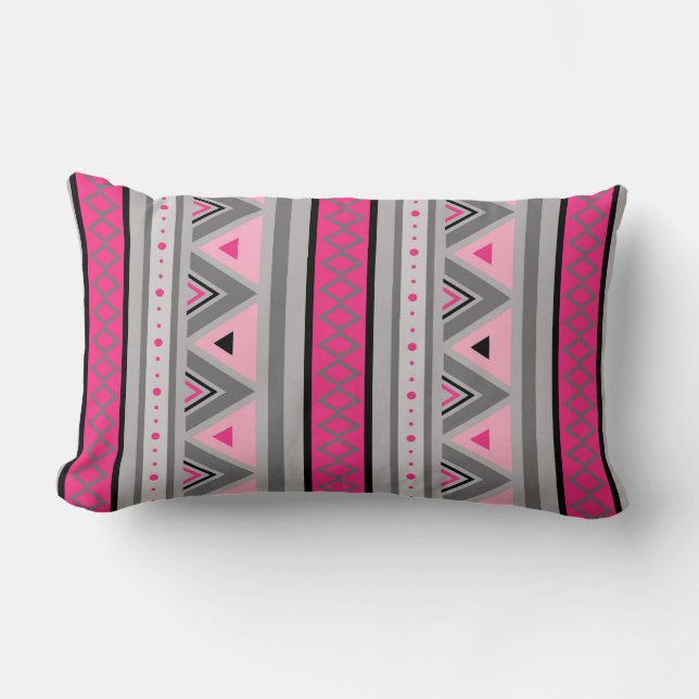 Modern Southwestern Geometric, Pink and Gray Lumbar Pillow (Front)