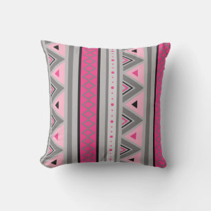 Modern Southwestern Geometric, Pink and Gray Outdoor Pillow