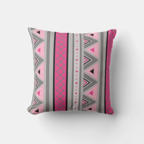 Modern Southwestern Geometric Pink and Gray Outdoor Pillow