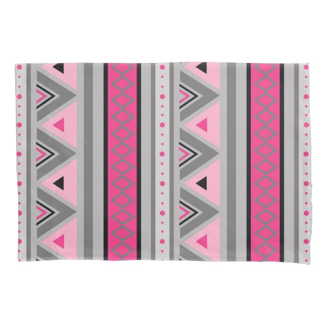Modern Southwestern Geometric, Pink and Gray Pillow Case (Front)