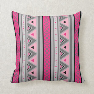Modern Southwestern Geometric, Pink and Gray Throw Pillow