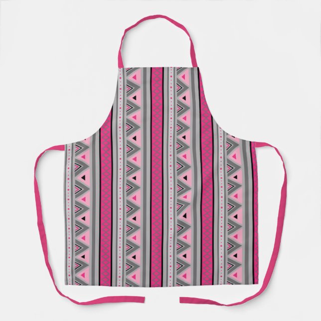 Modern Southwestern Geometric, Pink & Gray / Grey Apron (Front)