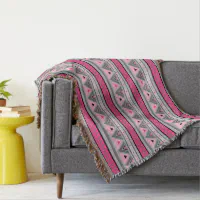 Modern Southwestern Geometric Pink Gray Grey Throw Blanket