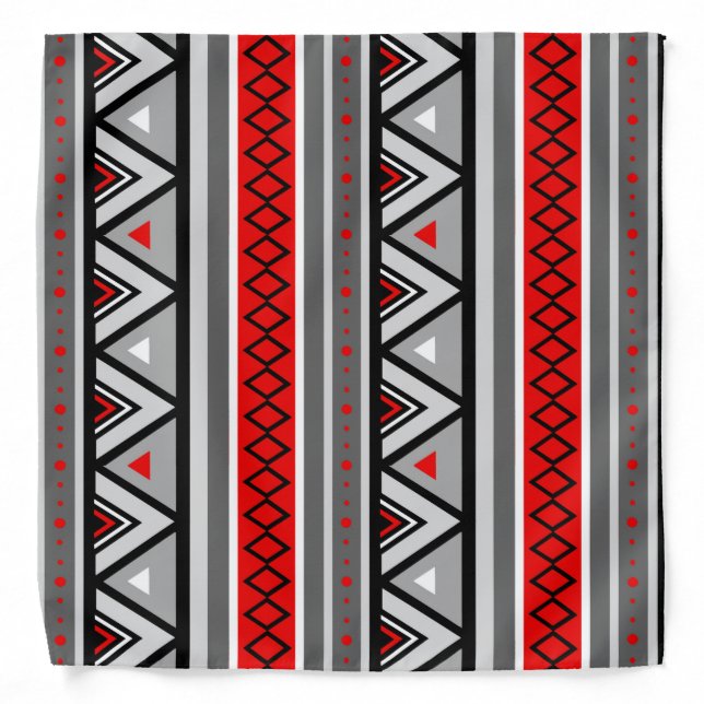 Modern Southwestern Geometric, Red & Gray / Grey Bandana (Front)