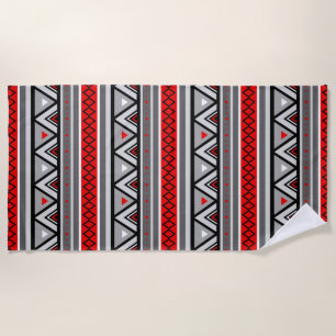Modern Southwestern Geometric, Red & Gray / Grey Beach Towel