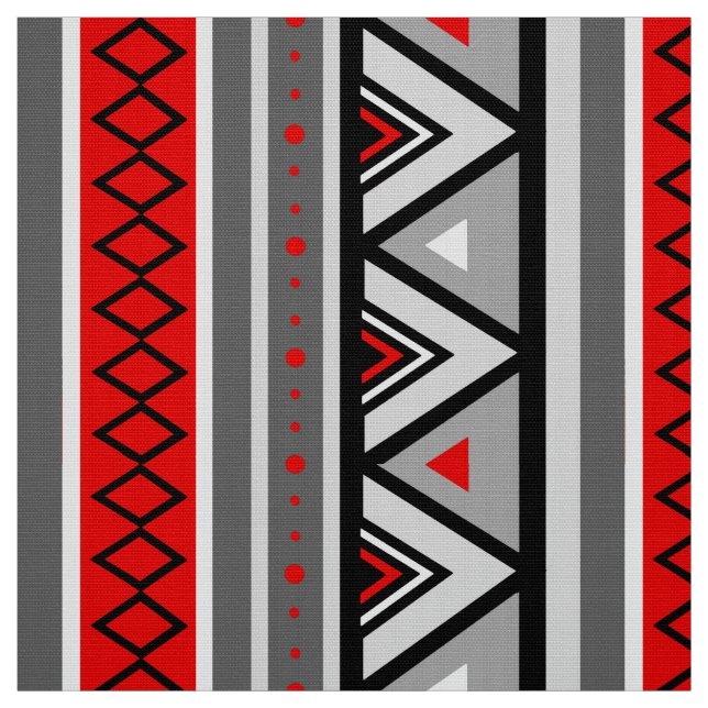 Modern Southwestern Geometric, Red & Gray / Grey Fabric (Swatch)