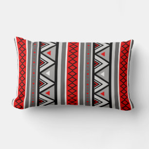 Modern Southwestern Geometric, Red & Gray / Grey Lumbar Pillow