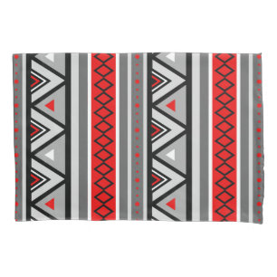 Modern Southwestern Geometric, Red & Gray / Grey Pillow Case