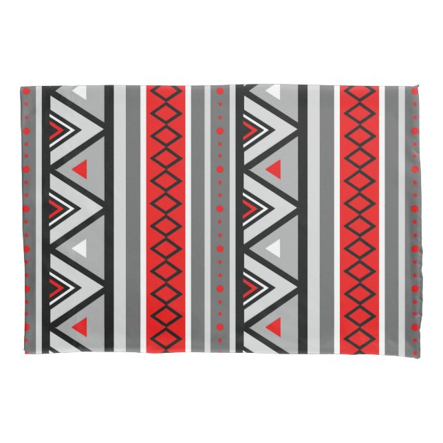 Modern Southwestern Geometric, Red & Gray / Grey Pillow Case (Front)
