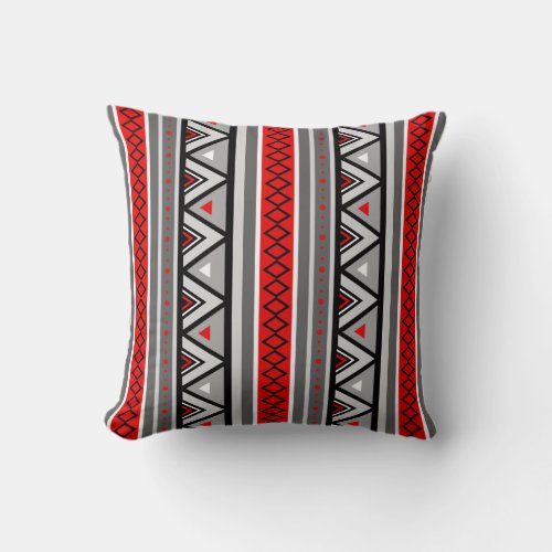 Modern Southwestern Geometric Red  Gray  Grey T Throw Pillow