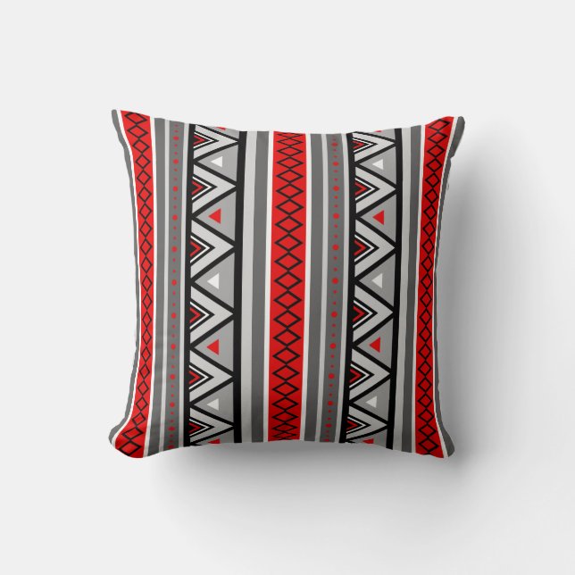 Modern Southwestern Geometric, Red & Gray / Grey T Throw Pillow (Front)
