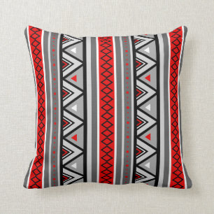 Modern Southwestern Geometric, Red & Gray / Grey T Throw Pillow