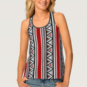 Modern Southwestern Geometric, Red & Gray / Grey Tank Top