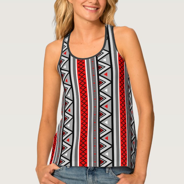 Modern Southwestern Geometric, Red & Gray / Grey Tank Top (Front)