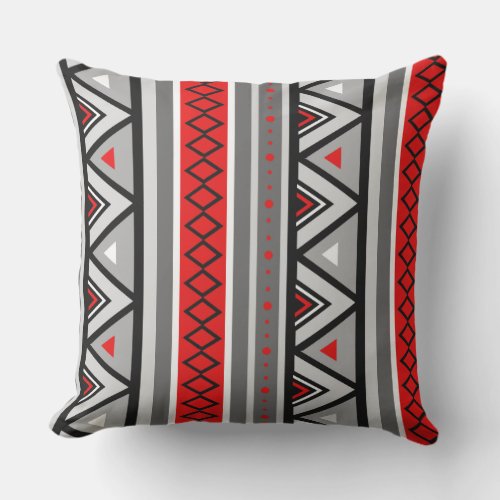 Modern Southwestern Geometric Red  Gray  Grey Throw Pillow