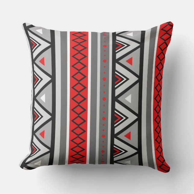 Modern Southwestern Geometric, Red & Gray / Grey Throw Pillow (Front)