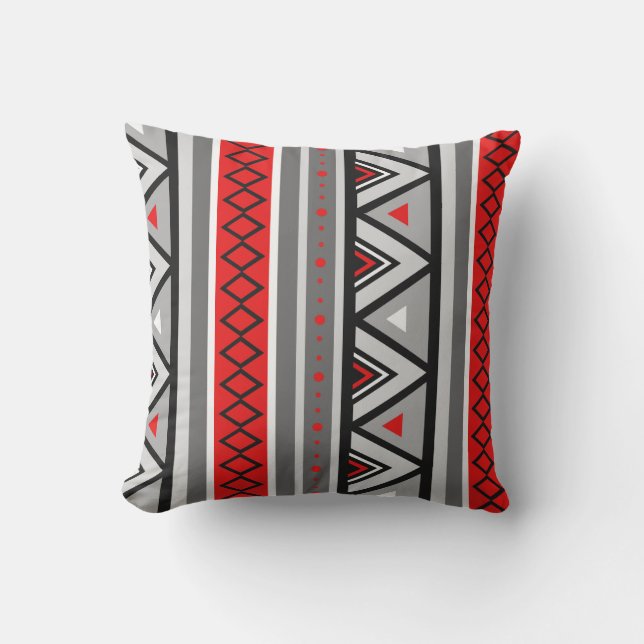 Modern Southwestern Geometric, Red & Gray / Grey Throw Pillow (Front)