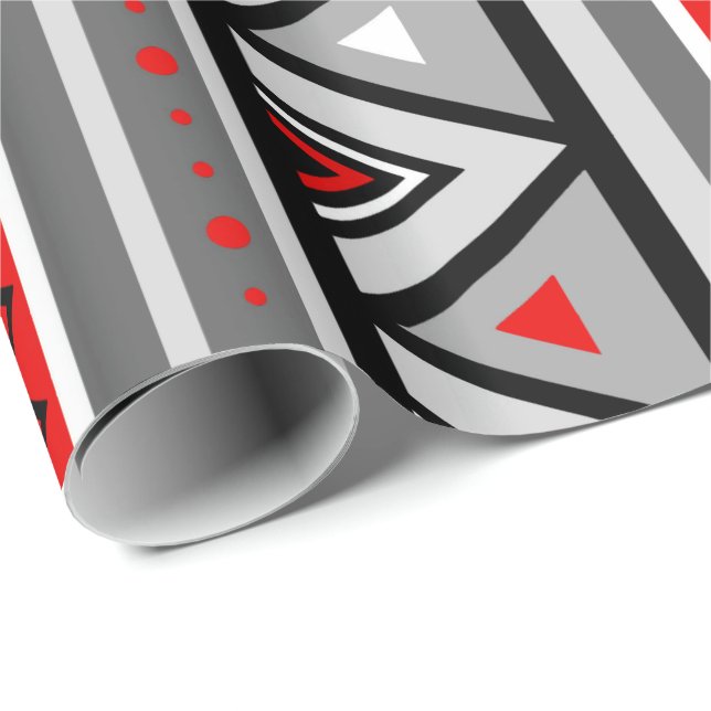 Modern Southwestern Geometric, Red & Gray / Grey Wrapping Paper (Roll Corner)
