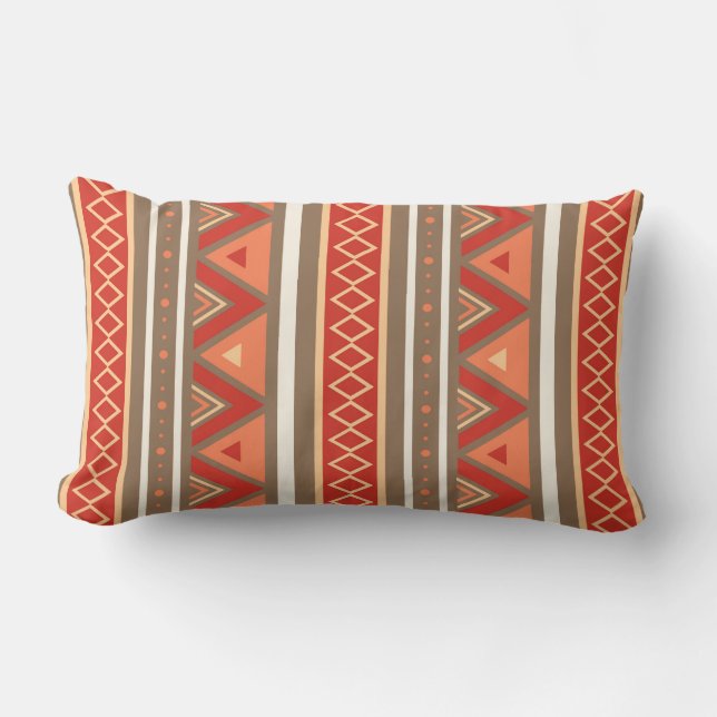 Modern Southwestern Geometric, Taupe & Orange Lumbar Pillow (Front)