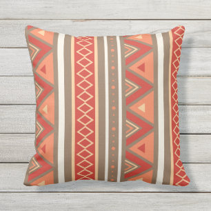 Modern Southwestern Geometric, Taupe & Orange Outdoor Pillow