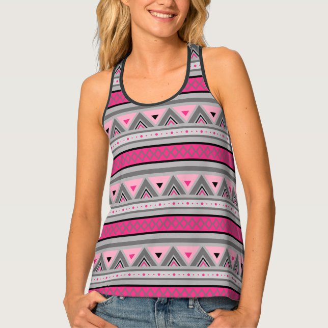 Modern Southwestern Stripes, Pink and Gray Tank Top (Front)
