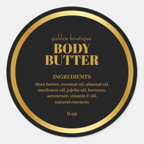 Modern Spa Product Ingredients Black Gold Classic Round Sticker
