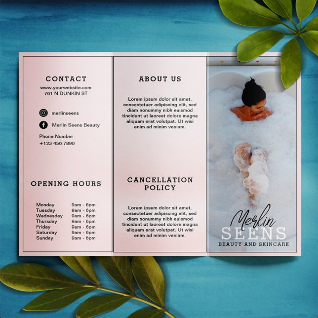 Modern Spa Salon TriFold Pink Price List Menu Brochure (Creator Uploaded)