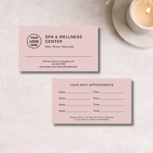 Modern Spa Wellness Pink Appointment Card