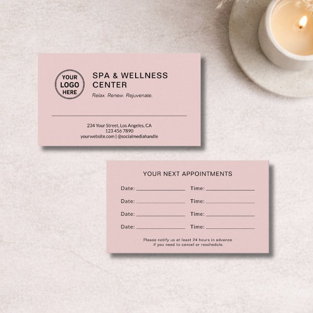 Modern Spa Wellness Pink Appointment Card (Modern Spa Wellness Pink Appointment Card)