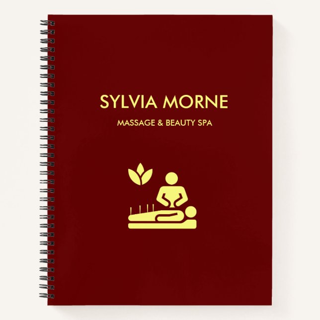 Modern spa yellow silhouette maroon notebook (Front)