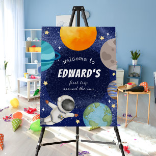 Modern Space 1st Birthday Party Welcome Foam Board