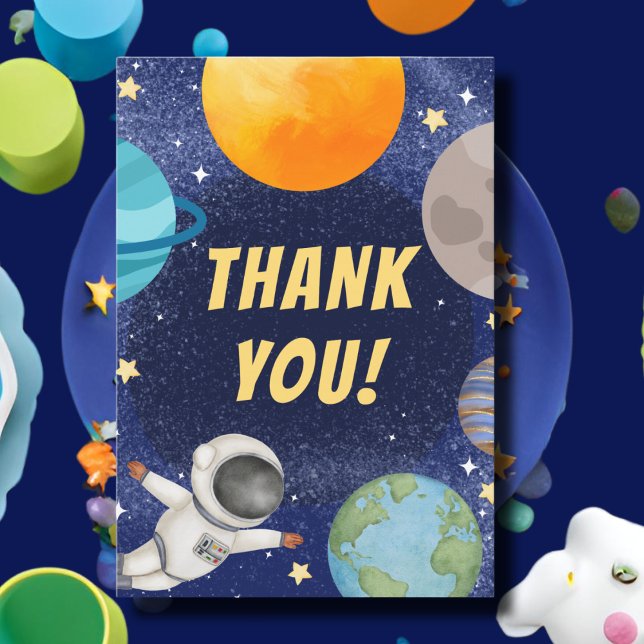 Modern Space Birthday Party Thank You Card (Creator Uploaded)