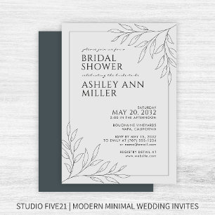 Modern Space Gray Foliage Outline Bridal Shower Invitation