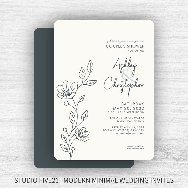 Modern Space Gray Foliage Outline Wedding Shower Invitation (Creator Uploaded)