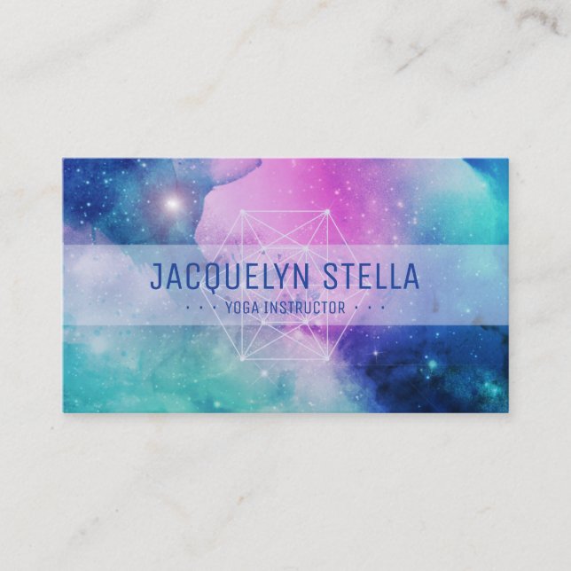 Modern Space Nebula Sacred Geometry | Yoga Business Card (Front)