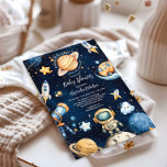 Modern Space Outer Galaxy Baby Shower Invitation<br><div class="desc">Blast off into celebration with our Space Outer Baby Shower Navy Invitation! Perfect for parents-to-be who are over the moon about their little one on the way, this celestial-themed invitation features a dreamy navy-blue background adorned with sparkling stars, planets, and a charming rocket ship design. Features: Elegant Design: A sophisticated...</div>