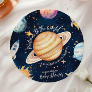 Modern Space Outer Galaxy  Baby Shower Paper Plates