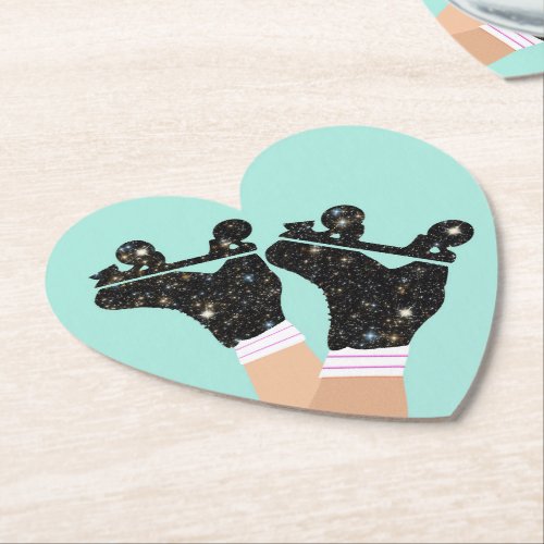 Modern Space Roller Skates Roller Derby Mint Heart Paper Coaster