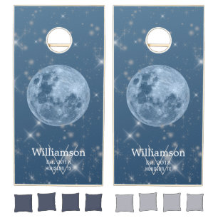 Modern Space Stars Full Moon Custom Cornhole Set