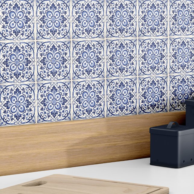 Modern Spanish Azulejo Decor Elegant Blue Ceramic Tile (Modern Spanish Azulejo Decor Elegant Blue Ceramic Tile)