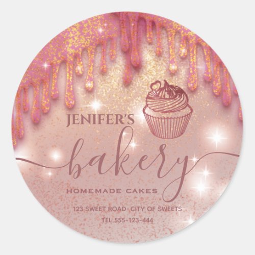 Modern sparkle  drips cupcake bakery label