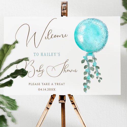 Modern sparkle glitter blue balloon welcome shower foam board