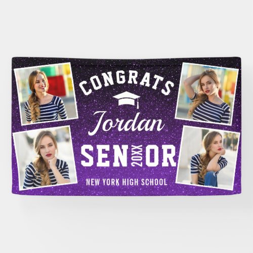 Modern Sparkle Glitter Purple Graduation 4 PHOTO Banner