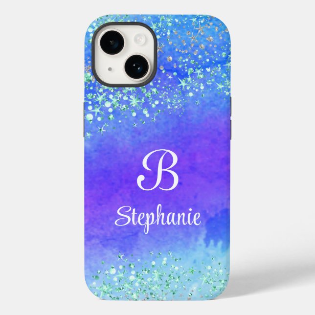 Modern Sparkle Glitter Stars Blue Purple Blue Case-Mate iPhone Case (Back)