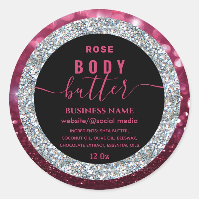 Modern sparkle glittery  script body butter label (Front)
