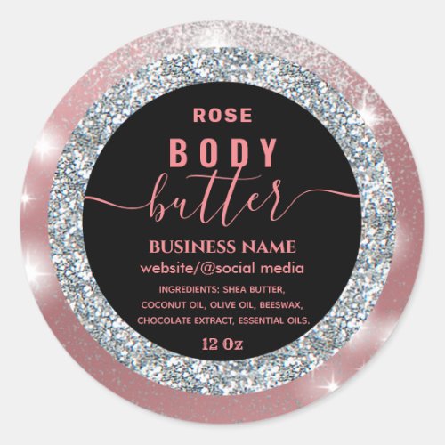 Modern sparkle glittery  script body butter label