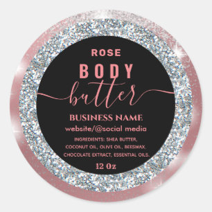 Modern sparkle glittery script body butter label