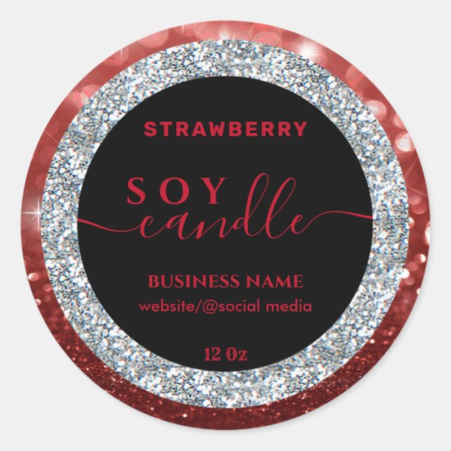 Modern sparkle glittery  script soy candle label (Front)