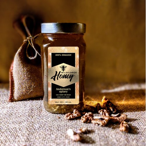 Modern sparkle gold bee honey jar label