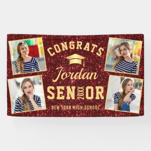 Modern Sparkle Gold Burgundy Graduation 4 PHOTO Banner